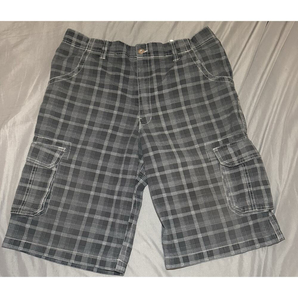 Dickies Cargo Shorts Men’s 34 Black Plaid Relaxed Fit Drawstring 12.5